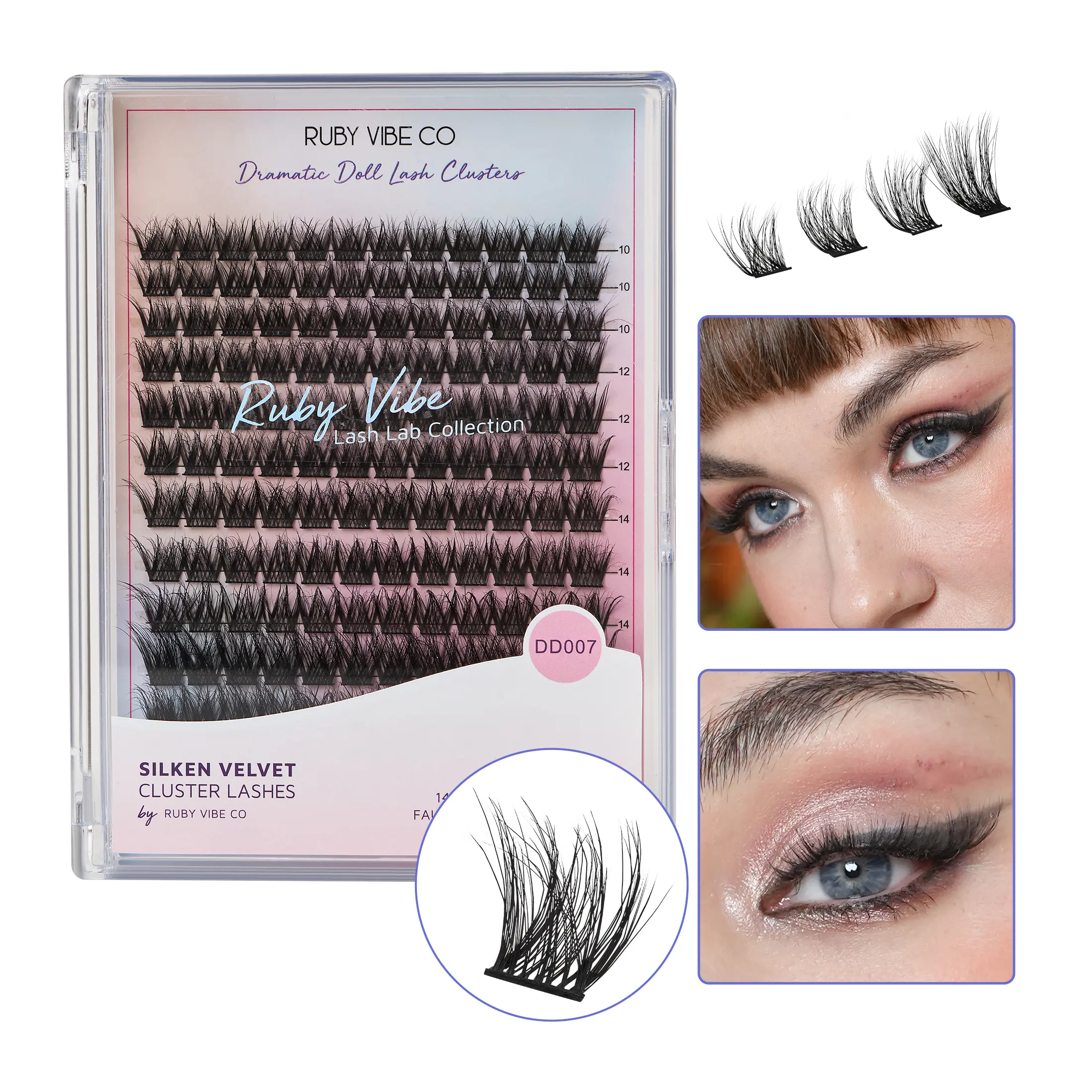 RUBY VIBE CO Bombshell Volume Eyelash Clusters, 144-Piece Faux Mink Fluffy Lash Clusters, Thick Wispy Lash Clusters for a Full Glam Doll-Eye Look, Cluster Eyelash Extensions