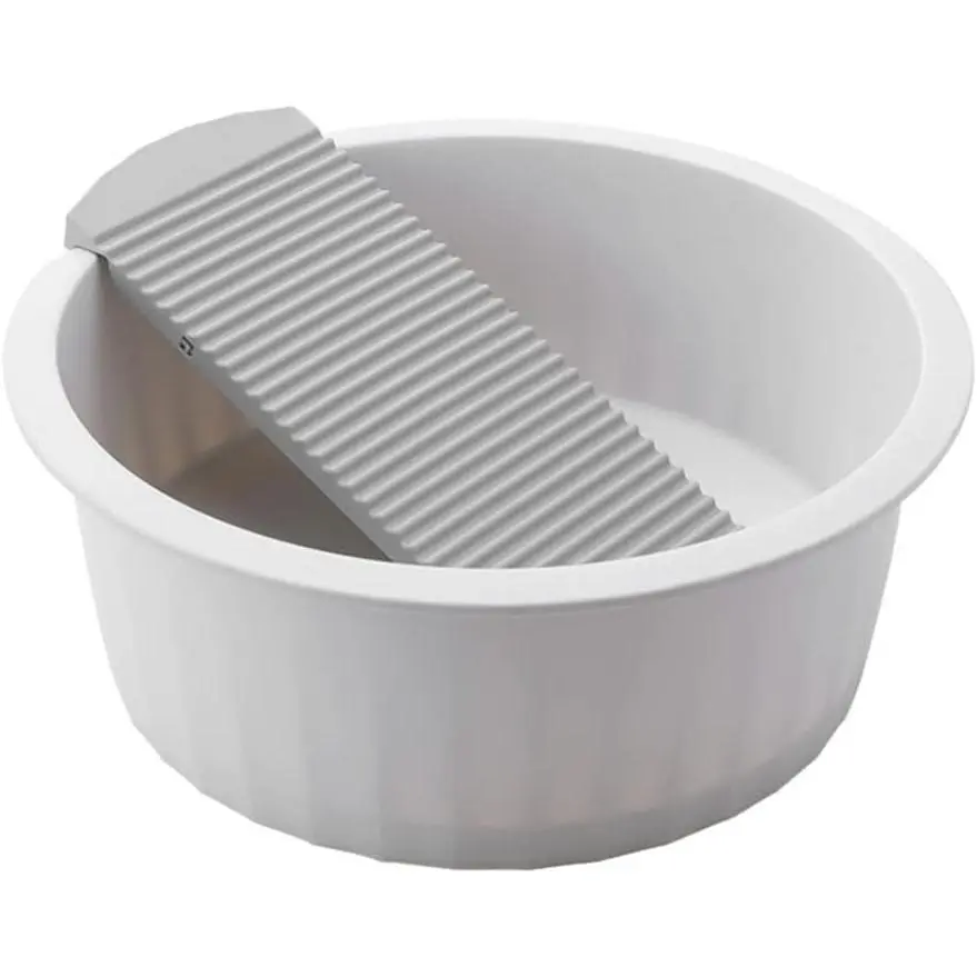 Household Plastic Polypropylene Baby Clothes Washbasin with Non-Slip Washboard - 14x5 in Thick Durable Lightweight Portable Laundry Tool Set for Infant Garments, Dorm Use