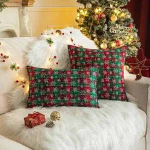Plaid Christmas Pillow Cover Set, 2 Piece Wine Sage Buffalo Plaid, Winter Outdoor Decor Farmhouse Sofa Bed Cushion Covers