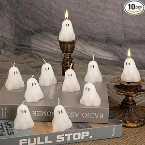 10 PCS 2'' X 1.6'' Halloween Ghost Candles Fun Face Spooky Burning Candles for Halloween Party Home and Table Decorations Ghost Shaped Decor Candles
