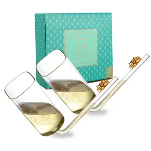 | TMNovo Champagne Shooter Shot Glass Bong Set Of 2 | Premium Glass Dishwasher Safe | Square Wine Glasses | #weddingtrends2024 | Mr And Mrs Champagne Flutes | Wedding Champagne Flutes Bride And Groom | Beer Bong | @TMNovo1 | #chambong | #happyhour |