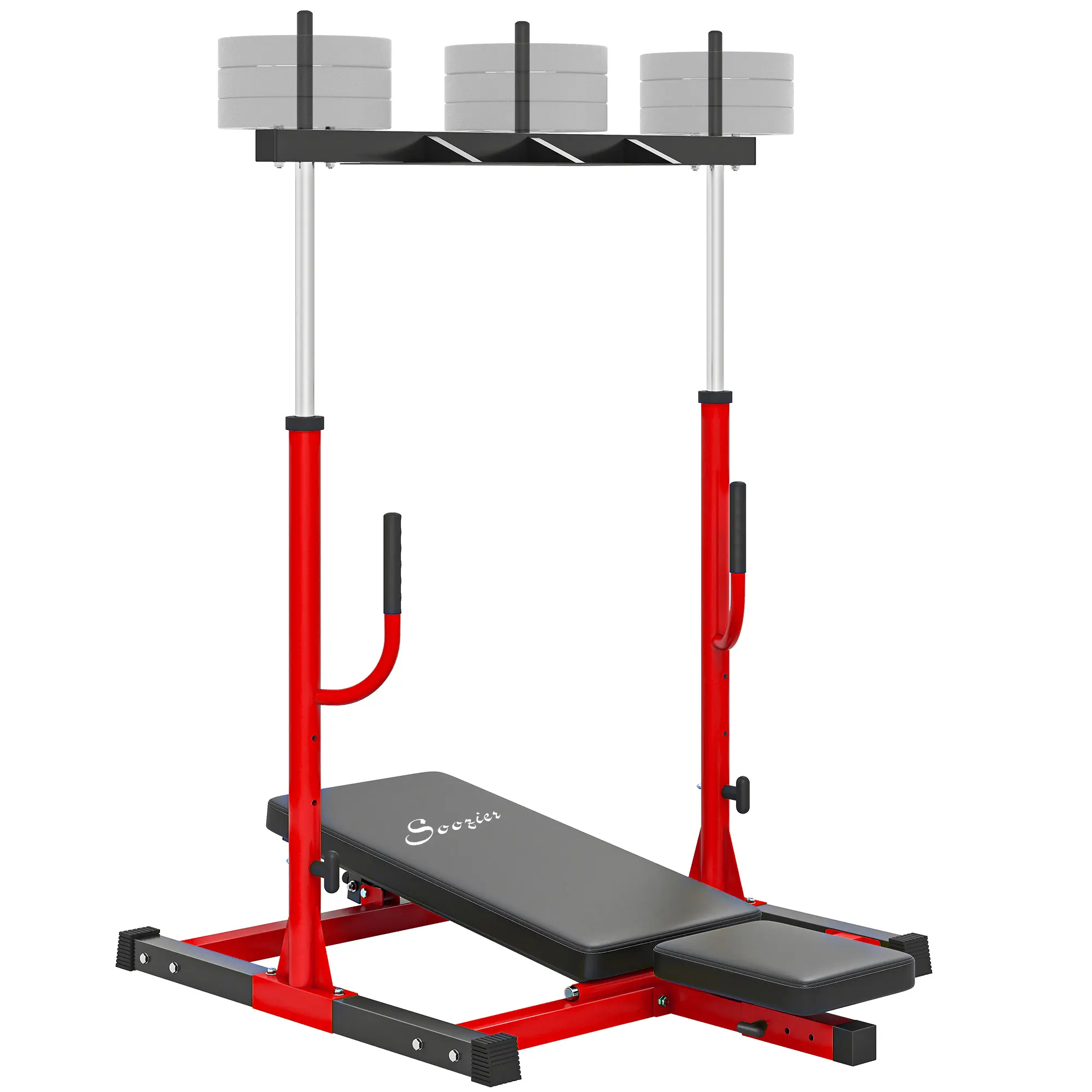 Soozier Vertical Leg Press Machine, 660LBS Capacity Strength Training Accessory, 1" Standard Plate Compatible Adjustable Workout Equipment, Home Fitness Equipment with Adjustable Leg, Back & Head Positions, Red