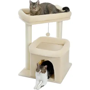 Cat climbing frame, suitable for large cats, features a cat scratching post wrapped in hemp rope and an extra-large cat platform, ideal for indoor cats