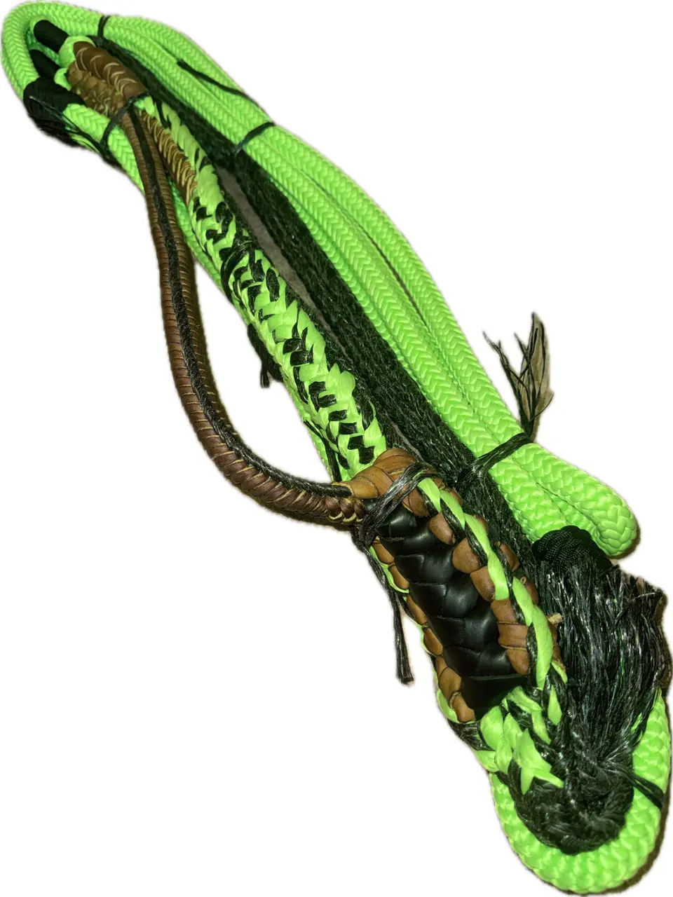 Brazilian Hybrid Pro 9/7 RH 3/4" x 3/4" EPT Bull Rope Rodeo Rider 16' Lime Green on Black Poly Pro with 60 Day Warranty