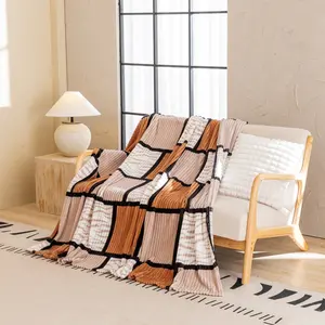 Multicolor Warm Geometric Blanket, Thickened Soft Dual-Sided Throw, Flannel Milk Wool, Boho Style, Cozy Chic Blanket, All Seasons, Home & Travel