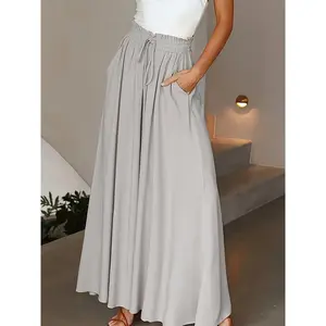 Plus Size Wide Leg Trousers - High Waist, Elastic Waistband, Long Culottes for Women, Comfortable and Stylish Pants for Curvy Figures