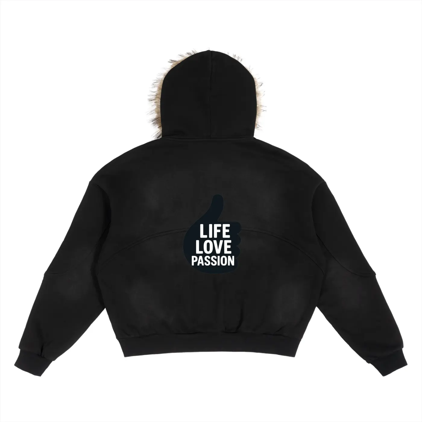 Sun Fade Boxy Detachable Fur Hoodie