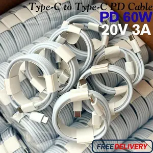 Lot 1-1000Pack 3FT 6FT 60W USB-C to USB-C Cable PD Fast Charger Cord for Samsung/iPhone 15 16 17 20V 3A Fast Charge White TPU Cable