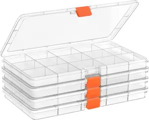 2PACK Extra Thick Bead Organizers 9"L x 0.7"W x 8.1"H 15 Grid Mini Clear Plastic Storage Box Craft Containers for Nail jewelry rhinestones DIY Supply Case