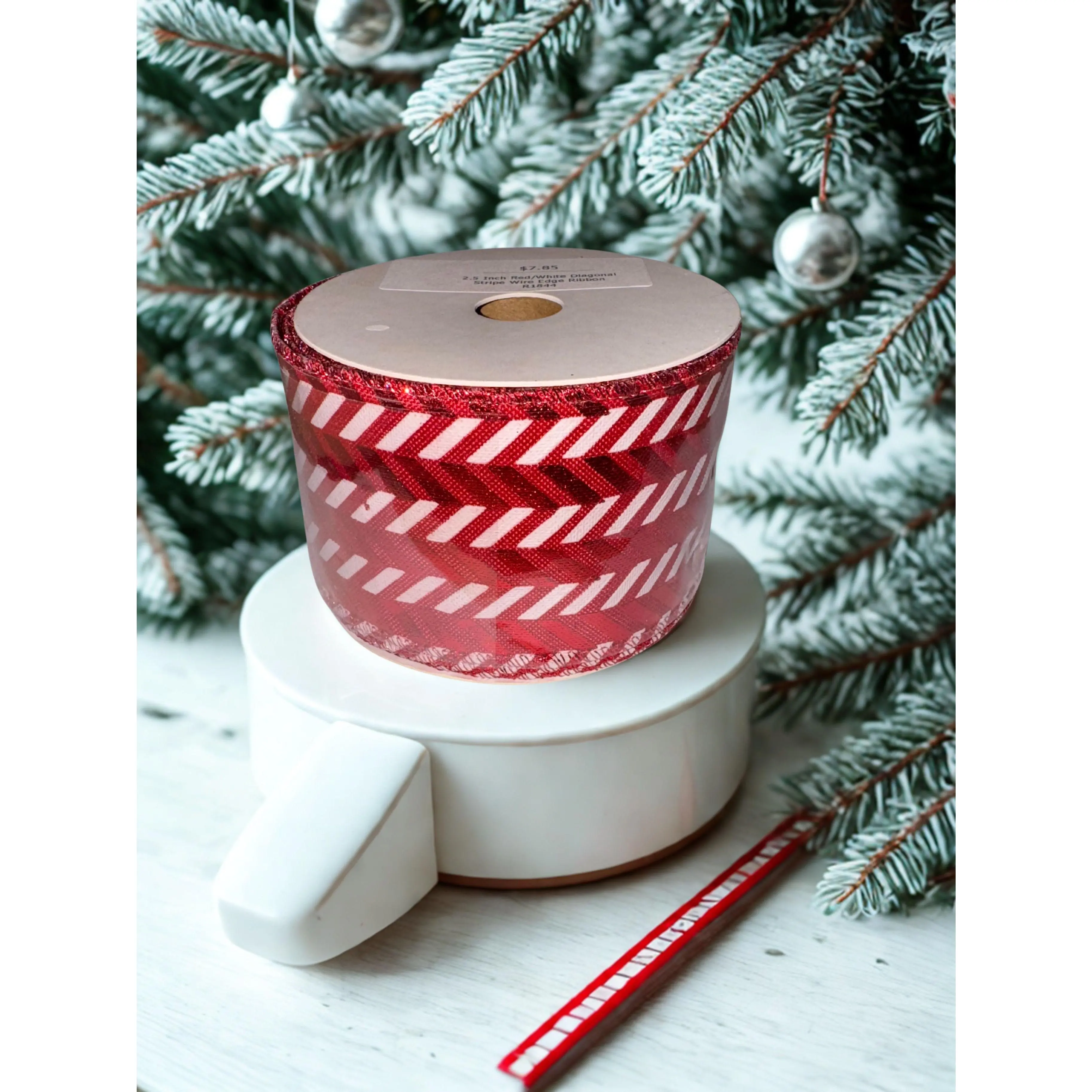 2.5-inch Candy Cane Wire Edge Ribbon 10-yard roll