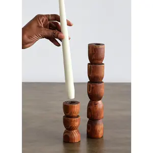 Totem Pine Wood Taper Candlestick Holder