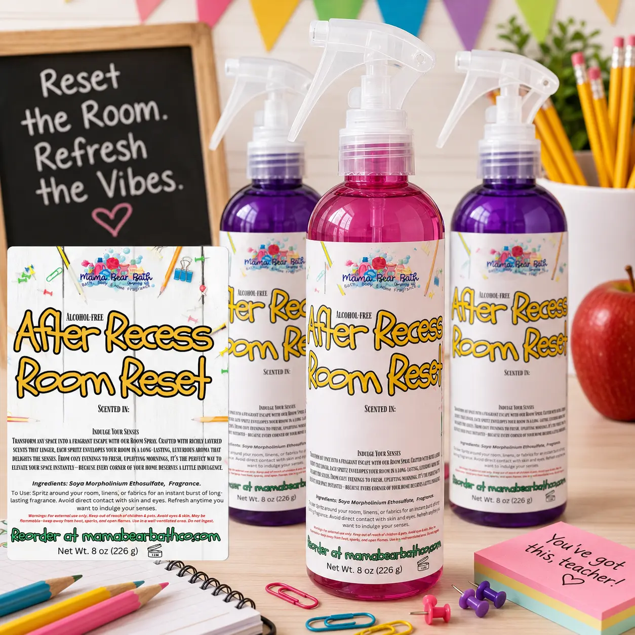 After Recess Room Reset Spray, Alcohol-Free Plant-Based Home Fragrance with Scent for Back-to-School Classroom Freshness, Post-Recess