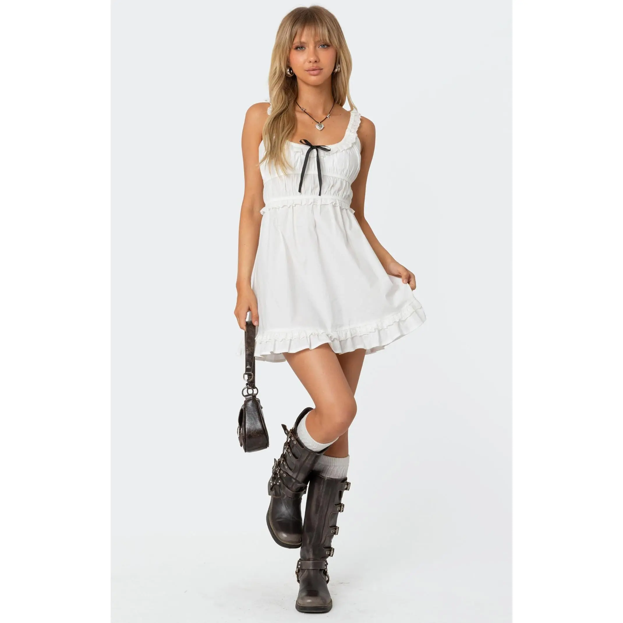 Edikted Women's Eyelet Frill Mini Dress