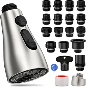 Kitchen Faucet Head Replacement with 3 Modes & 17 Adapters, Universal Pull Down Spray Head G1/2, Kitchen Sink Sprayer Replacement Compatible with Moen, Delta, Kohler Faucets