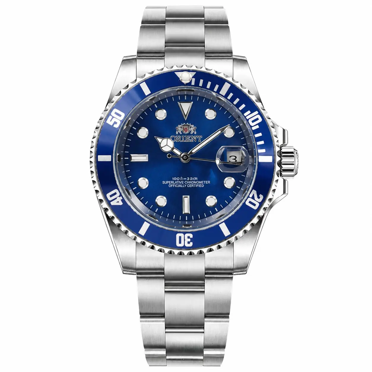 Orient Men Automatic Dive Watch 100M Waterproof Rotating Bezel Luminous Markers Date Window Stainless Steel Bracelet Blue Green Black Dial Sports Mechanical Wristwatch Luxury Casual Men’s Gift Watch