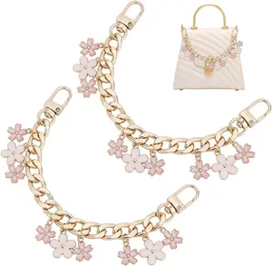 2 count Purse Chain Strap Replacement 7.9" Short Chain Straps Enamel Flower Charm Purse Handle Extender Decorative Bag Chains Golden Chain for Purse Handbag Wallet Crossbody  Bag
