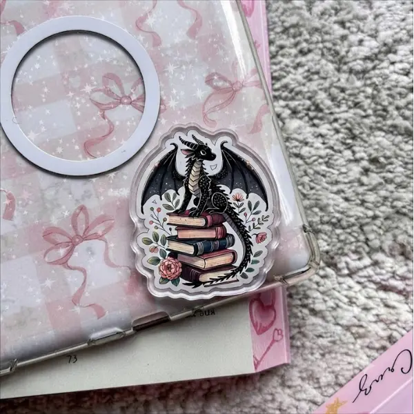 Fantasy Book Dragon MagSafe Phone Grip, Whimsical Dragon Griptok, Magical Library Phone Stand, BookTok Reader Accessory, Unique Fantasy Gift