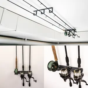 Pesca Innovations Multi-Mount Fishing Rod Holder, Three Fishing Rods, Ceiling, Wall, Vertical Mount