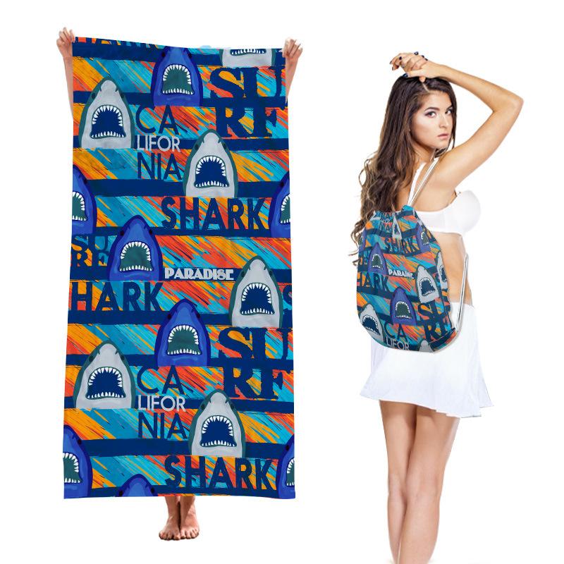 Two-in-One Beach Towel Backpack, Foldable Beach Towel Storage Bag, Microfiber Printed Beach Towel Yarn