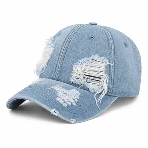 Distressed Denim Baseball Cap Vintage Washed Jean Dad Hat Adjustable Streetwear Fashion Cap for Women Men cap