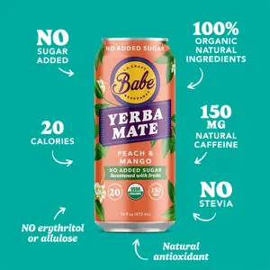 Yerba Mate Peach & Mango - 100% Organic Natural Ingredients No Added Sugar 150mg Natural Caffeine 20 Calories