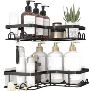 2pcs Corner Shower Rack, Triangle Storage Shelf, No Drilling Adhesive Shower Rack, Bathroom Organizer, Wall-Mounted, Soap Holder
