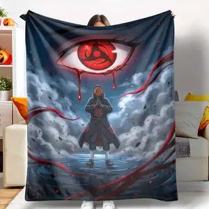 Mystic Warrior Flannel Blanket， Red Eye Fantasy Anime Print， Soft Warm Lightweight Breathable Cozy Design， Perfect for Bedroom Living Room Sofa Gift Decoration Relaxation tiktokshopspringglowup