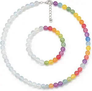 Dopamine Necklace UV Reactive Colorful Rainbow Beaded Necklace Dopamine Jewelry Color Changing Mood Necklaces Bracelet Anklet Summer Beach Vacation Gift for Women