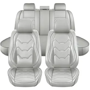 Gray Premium Napa Leather Seat Covers Full Set For Car Sedan 4 Door 2 Row 5 Seats, Front Rear Cushion Pad, Non-Slip Seat Covers Split Rear Benches Protector Mat Waterproof, Full Surround with Storage Bag, Universal Vehicle Interior Decoration Accessories