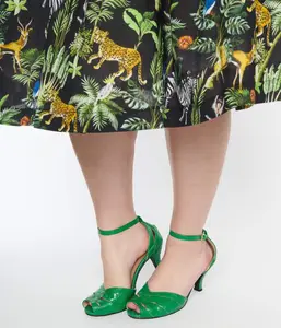 Unique Vintage Green Crocodile Peep Toe Heels
