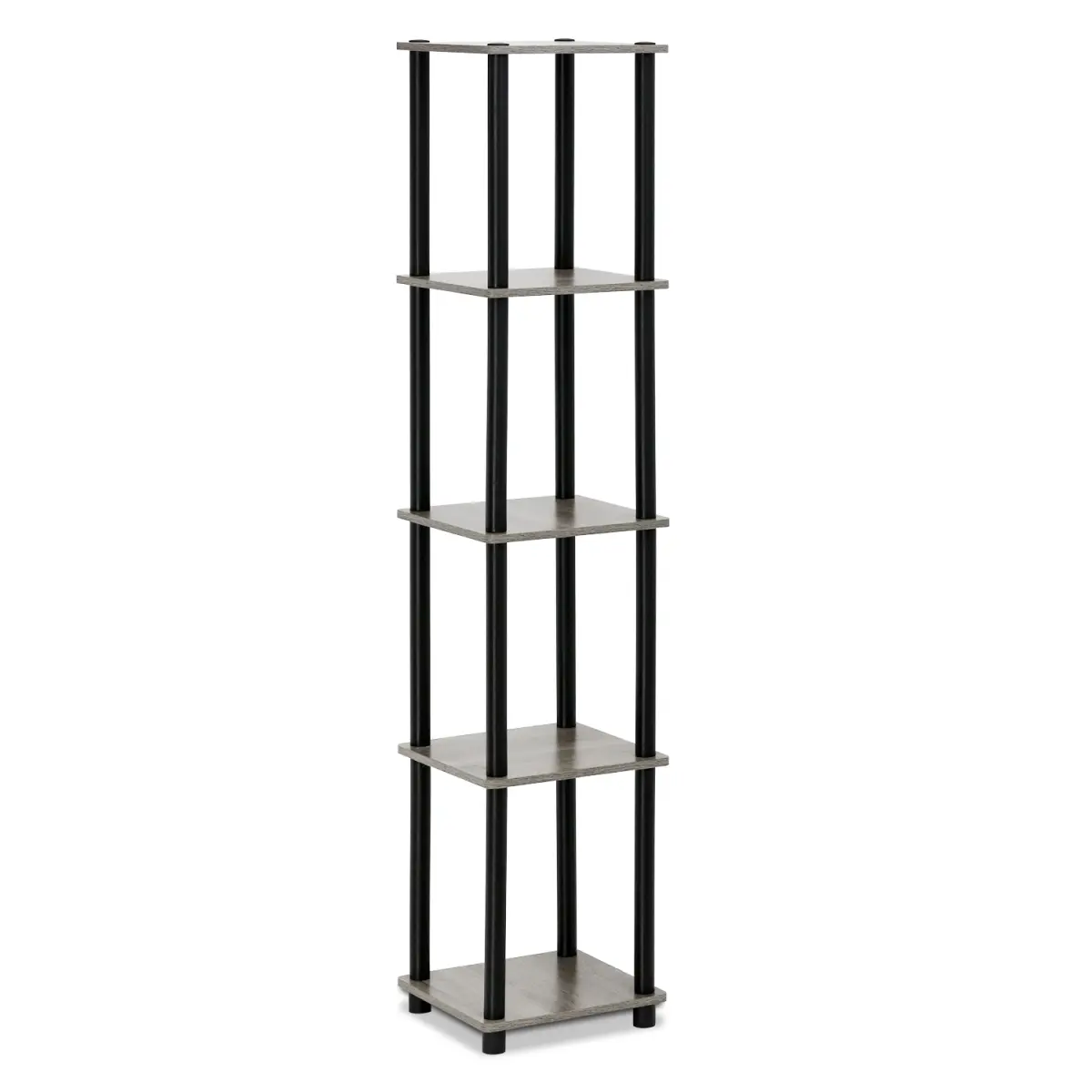 212 MAIN Turn-N-Tube 5-Tier Corner Square Wood Shelf Organizer - French Oak Grey & Black Plastic, Commercial Office Furniture for Room Decor