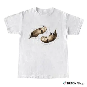 Cute Sea River Otter Graphic T-Shirt, Funny Animal Lover Tee, Nature Inspired Otter Shirt for Men Women, Unisex Cotton Casual Streetwear, Y2K Graphic T-Shirts Trendy Outfit, Men’s Graphic Tees, TikTok Shop, Men’s Wear Flash Sale Garments Garments