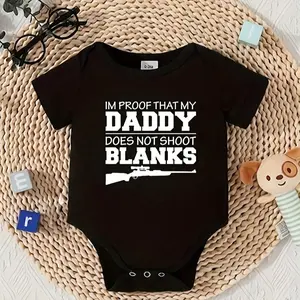 "I'm Proof That My Daddy Does Not Shoot Blanks" Baby Bodysuit Funny Gun Graphic Short Sleeve Cotton Romper for Newborns