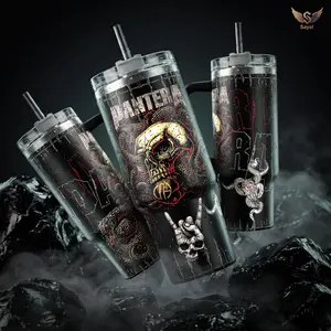 Pantera Band Skull Snakes 40 oz Vacuum Insulated Tumbler with Handle Straw Barbed Wire Graphic Keeps Drinks Hot/Cold 12H+, 18/8 Stainless Steel Travel Mug for Heavy Metal Fans & Rock Music Lovers, Dark Aesthetic Merch Gift