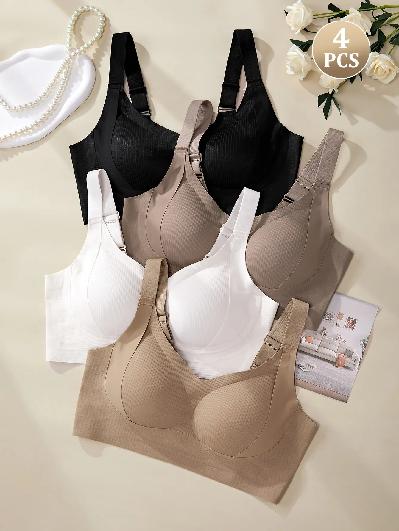 4 Pack Seamless Lift Bra for Women Wireless Comfort Push-Up Bra with Back Closure Lightly-Padded Thin Cups All-Season Wear Womenswear Everyday Bridal Bridal pearl  bra