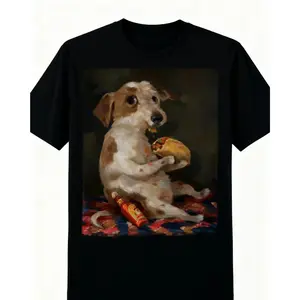 Dog Relaxed Taco Graphic Tee for Unisex Streetwear Y2K Style Casual Meme Humor Cotton T-shirt