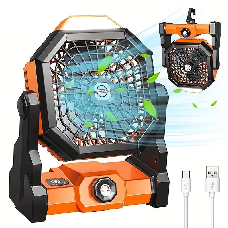 Portable USB Rechargeable Fan, 270° Rotation Tent Fan with LED Light & Hook, Hanging Fan for Outdoor Travel Fishing