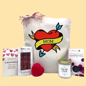 Itsonlynaturalgifts I Love Mom Valentine's Day Gift Basket with Caramels, Dark Chocolate Covered Cranberries, and Coconut Bar