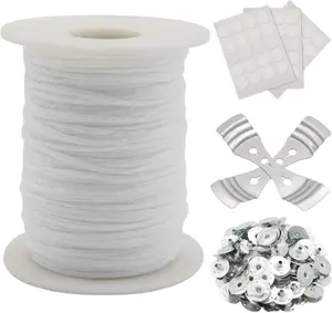 Candle Wick Roll 200 Ft 24 PLY Braided Wick Spool 2 Pcs Metal Candle Wick Holders 100 Pcs Metal Sustainer Tabs 60 pcs Candle Thread Stickers Candle DIY Craft Making