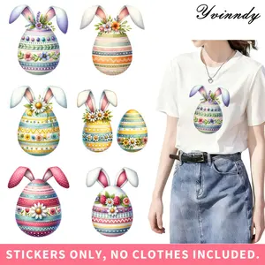 Easter Craft Supplies 6 Pcs Rabbit Egg UV Transfer Stickers Heat Press Decals for Bags Pillows Washable Reusable High Definition Craft Stickers No Clothes