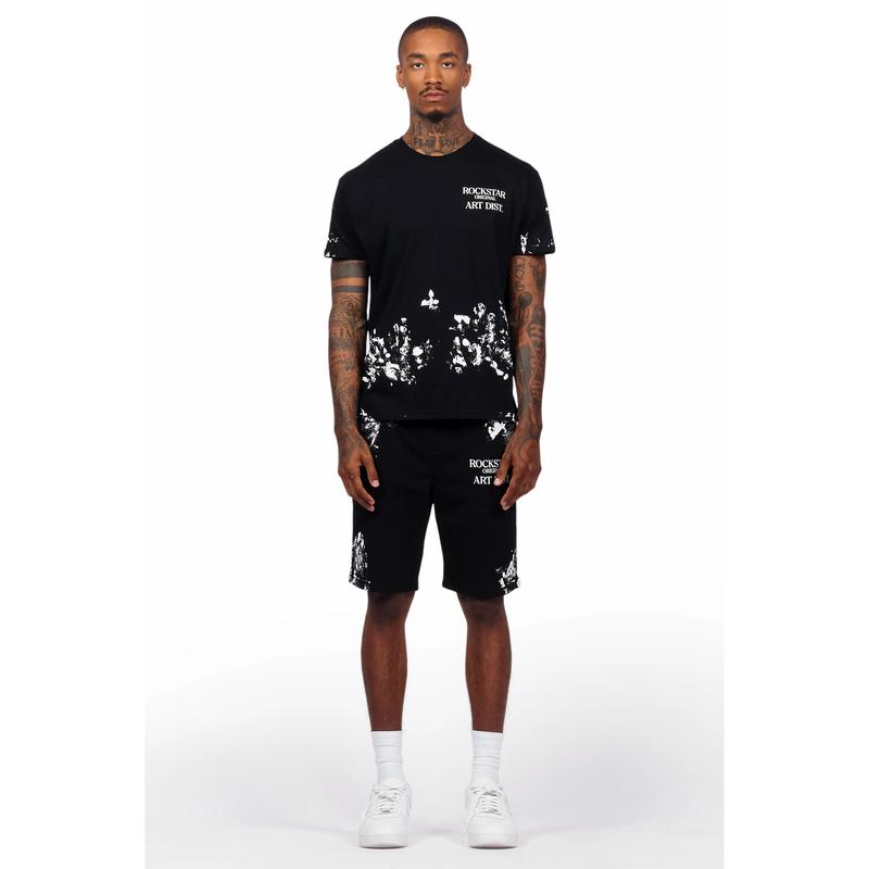 Filip Black Graphic T-Shirt Short Set