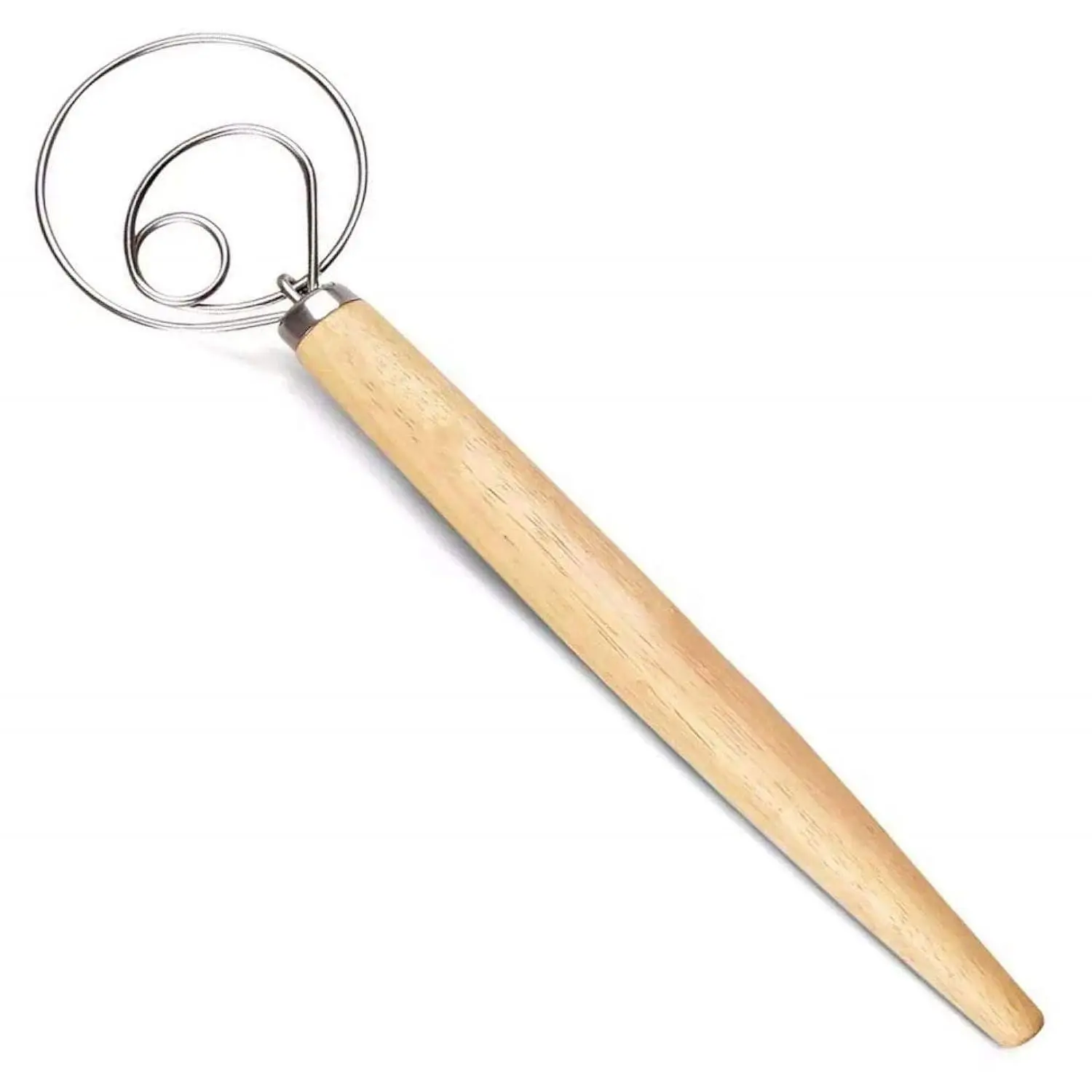 Whisk Bread Making Tools Stainless Steel Danish Dough Hook Bread Dough Mixer Hand Bread Dough Whisk For Pastry, Baking Cake, Dessert, Sourdough, Pizza, With Wooden Handle, 13 Inch