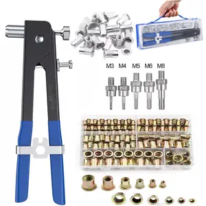 86PCS Rivet Nut Gun Kit - Complete Rivet Setting Tools, Hand Blind Riveter, 5 Mandrels (M3/M4/M5/M6/M8), 80 Pieces of Rivet Nuts