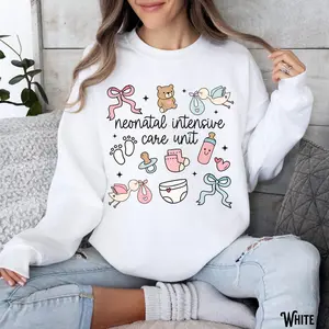 NICU Sweatshirt – Neonatal Intensive Care Unit Nurse, Doctor, RN Crewneck, Whimsical Doodle Art, Graduation & Appreciation Gift