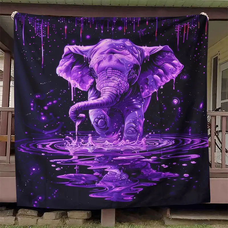 Cozy Purple Elephant Flannel Throw Blanket - Soft, Warm, and Versatile for Couch, Bed, Office, and Travel