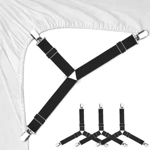 PrimPick Sheet Holders, 4 pcs Adjustable Bed Sheet Straps, Fitted Sheet Holder Clips Fasteners Suspenders Gripper Locker Scrunchie for Bed Mattress Corners, Keep Sheet Firm Tight