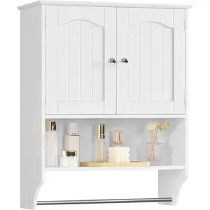 Bathroom Wall Cabinet, Over The Toilet Storage Cabinet with Towel Rack & Adjustable Shelf, Medicine Cabinet for Bathroom, White