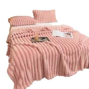 Solid Color Thickened Milk Fleece Throw Warm Cozy Sofa Couch Nap Blanket in Soft Pink for Cozy Nights multi-functional bedding bed