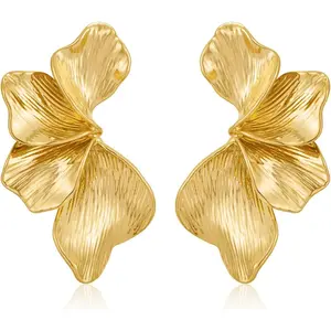 Chunky Gold Statement Earrings For Women Gold Plated Sectored Flower Leaf Shell Angel Wing Earrings Large Stud Earrings Hypoallergenic Earrings