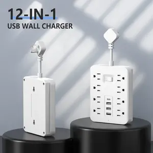 12-in-1 Power Strip with Switch & Surge Protection Multifunctional Power Strip with 8AC Outlets 3 USB & 1 Type-C USB Ports Socket for Office Home and Travel Wall Outlet Extender Power Socket Expander